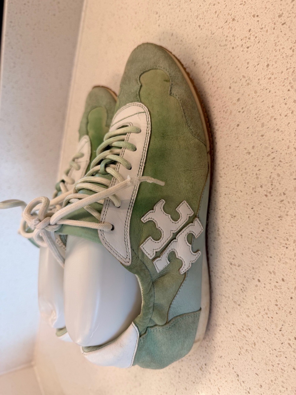 Tory Burch Mint Green Suede Low-Top Sneakers